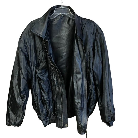 Oscar Piel Vintage Black Leather Bomber Motorcycle Jacket Quilted Liner Mens XL - Picture 6 of 7